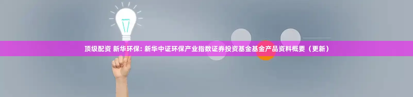 顶级配资 新华环保: 新华中证环保产业指数证券投资基金基金产品资料概要（更新）